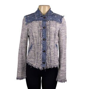 Rebecca Taylor Women’s Blue Jean Jacket Quilted Shoulder Fringe Detai lSize 4